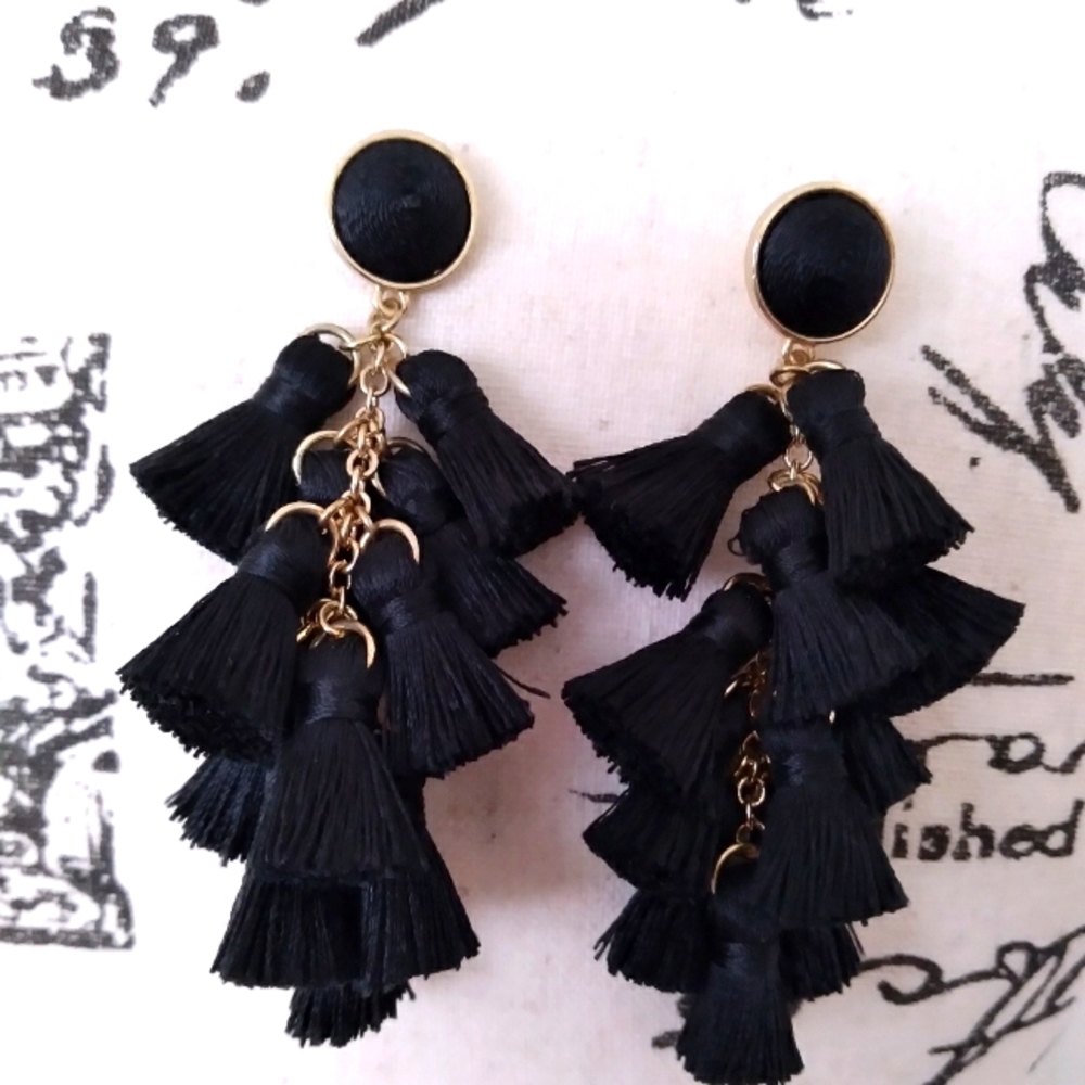 Black and Gold Tassel Earrings